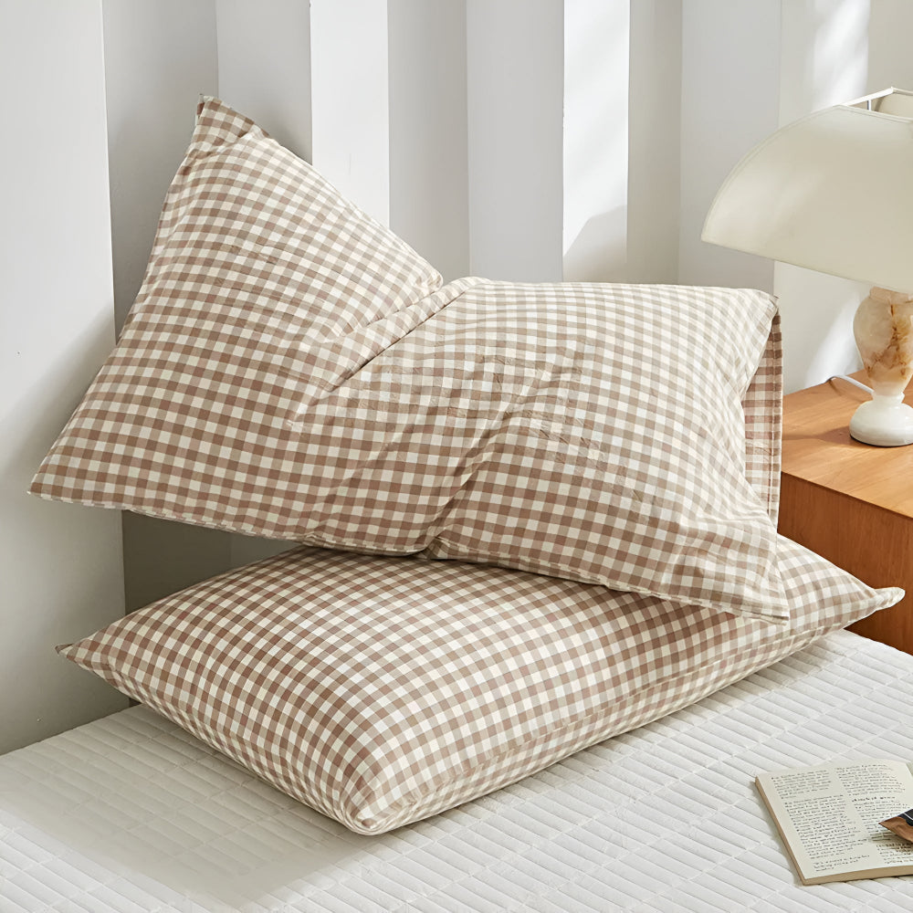 Checkered Microfibre Pillowcases with Closure, Set of 2 - product view 5