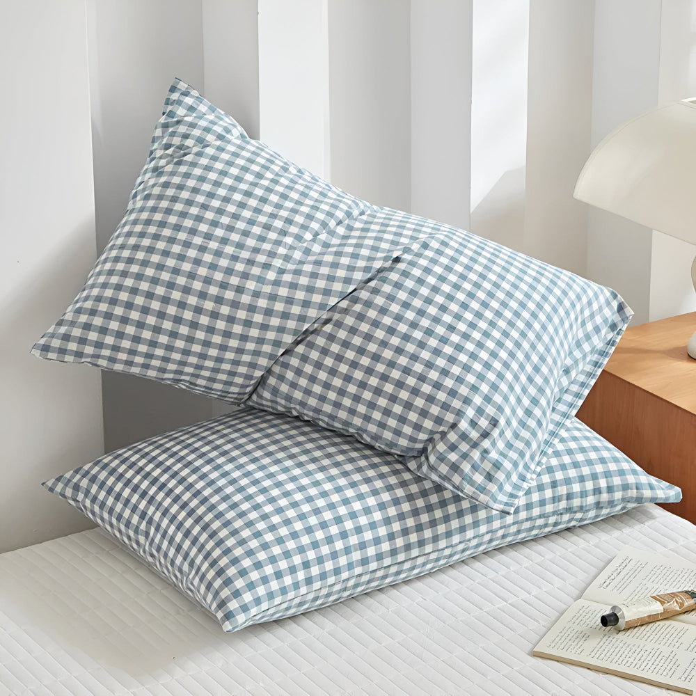 Checkered Microfibre Pillowcases with Closure, Set of 2 - product view 6