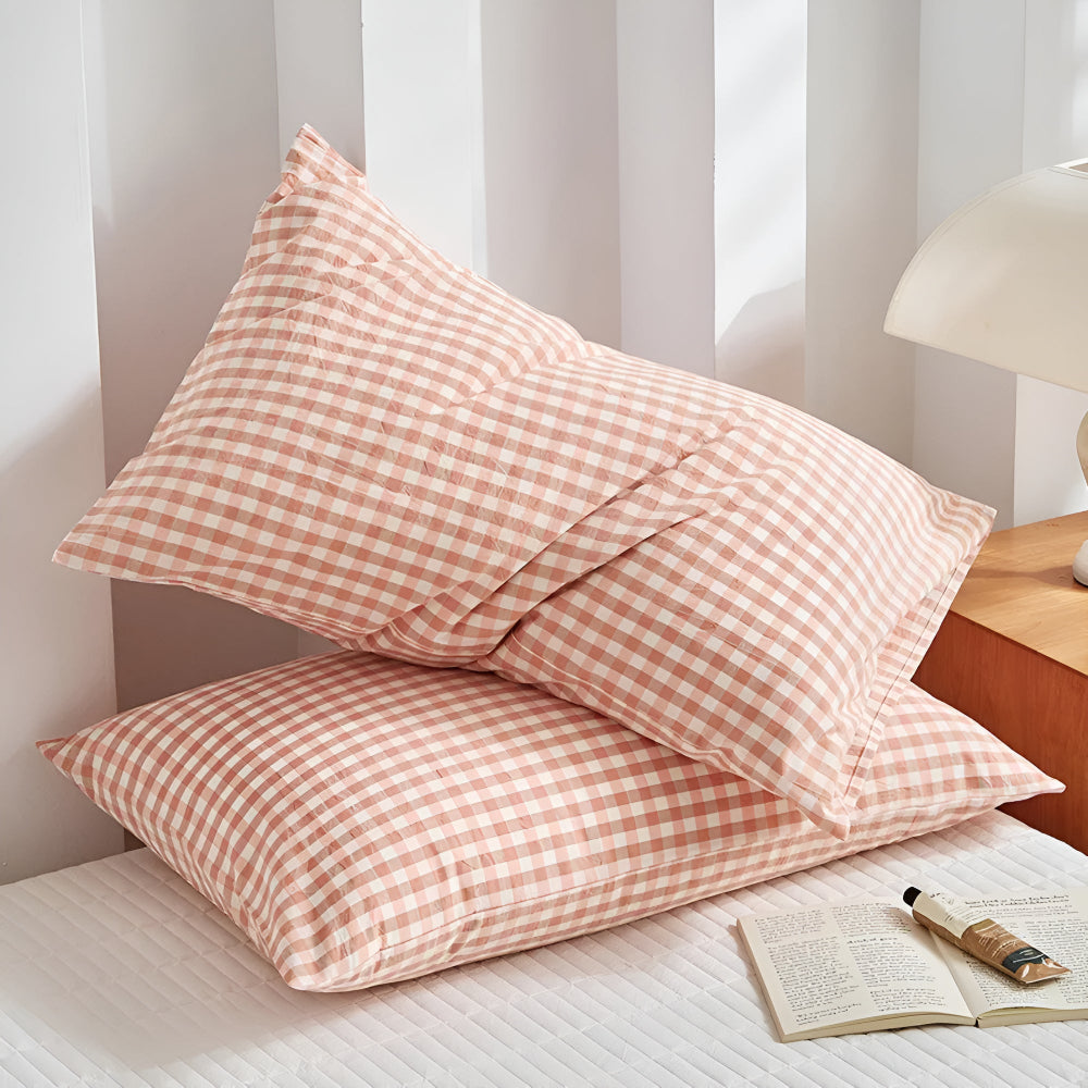 Checkered Microfibre Pillowcases with Closure, Set of 2 - product view 7