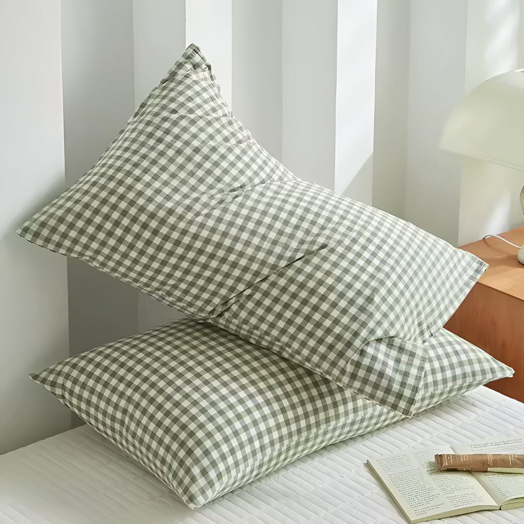 Checkered Microfibre Pillowcases with Closure, Set of 2 - product view 8