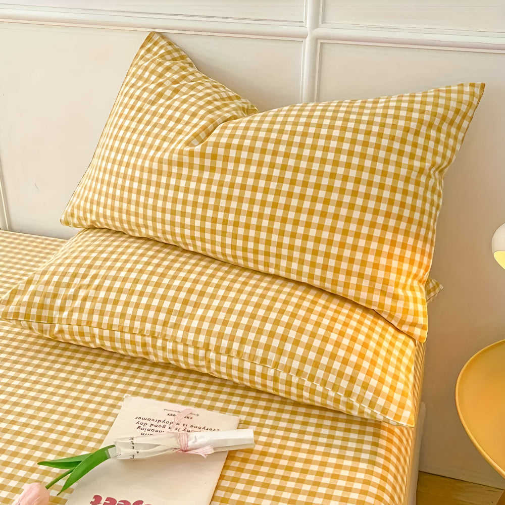 Checkered Microfibre Pillowcases with Closure, Set of 2 - product view 2