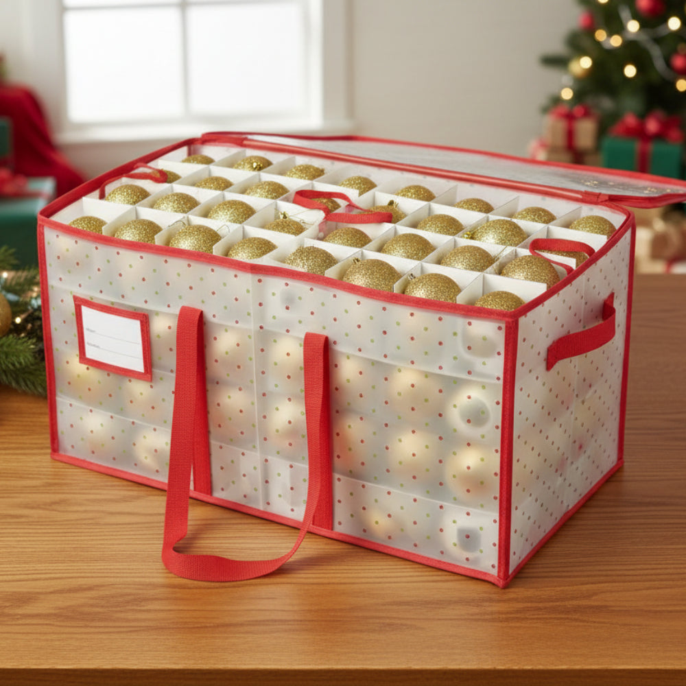 Christmas Ornament Storage Box Large Zippered Plastic Organiser