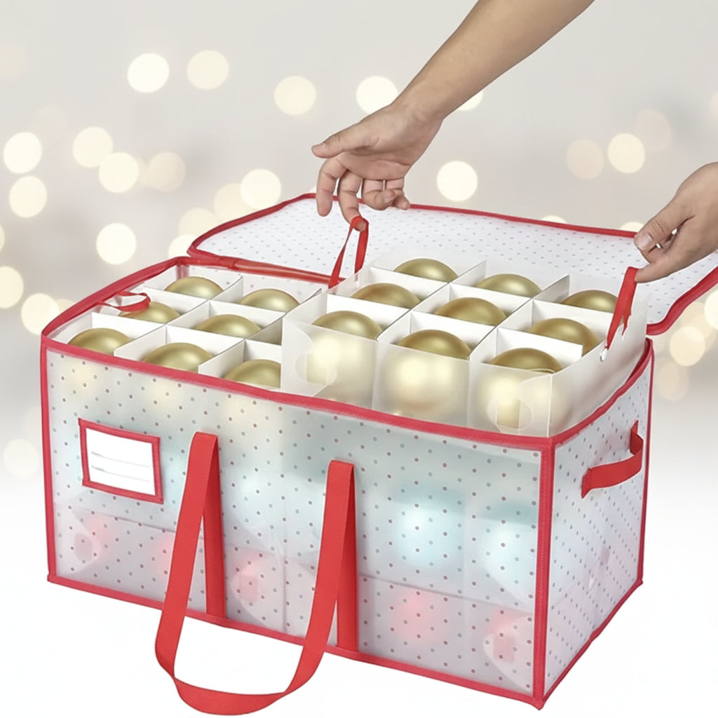 Christmas Ornament Storage Box Large Zippered Plastic Organiser
