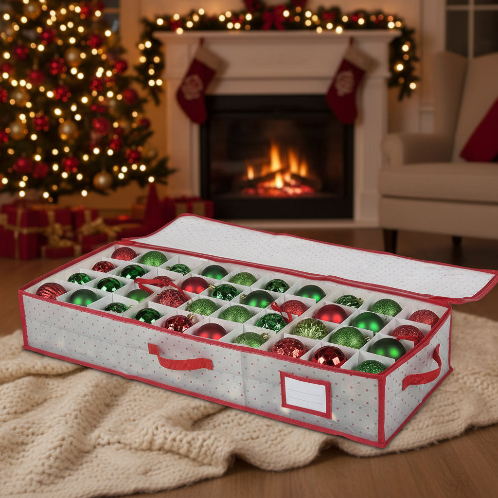 Christmas Ornament Storage Box Large Zippered Plastic Organiser
