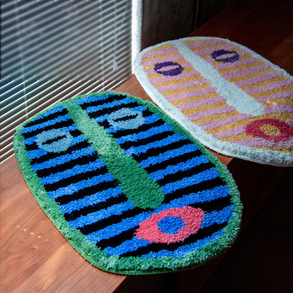 Abstract Face Bath Mat, Colourful Tufted Oval Rug - product view 1