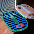 Abstract Face Bath Mat, Colourful Tufted Oval Rug - product view 1