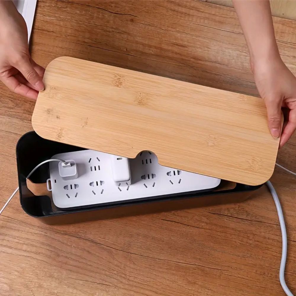 Cable Organiser Box with Bamboo Lid for Tidy Desks - product view 4