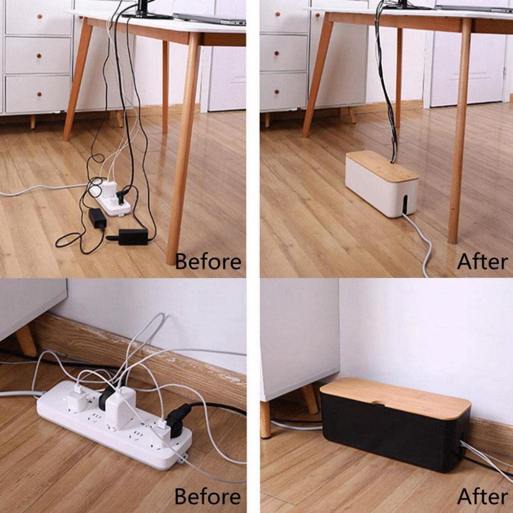 Cable Organiser Box with Bamboo Lid for Tidy Desks - product view 5