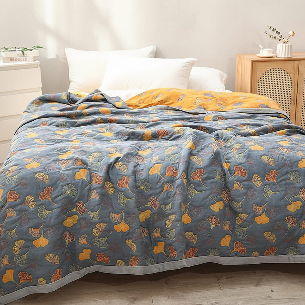 Reversible Leaf Jacquard Throw Blanket, 230 × 250 cm — product view 1