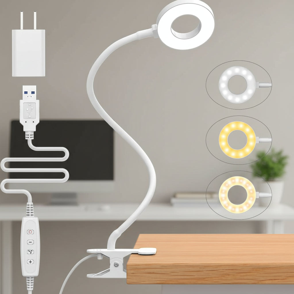 Desk Lamp Clip Flexible LED Reading Light 3 Colour Modes