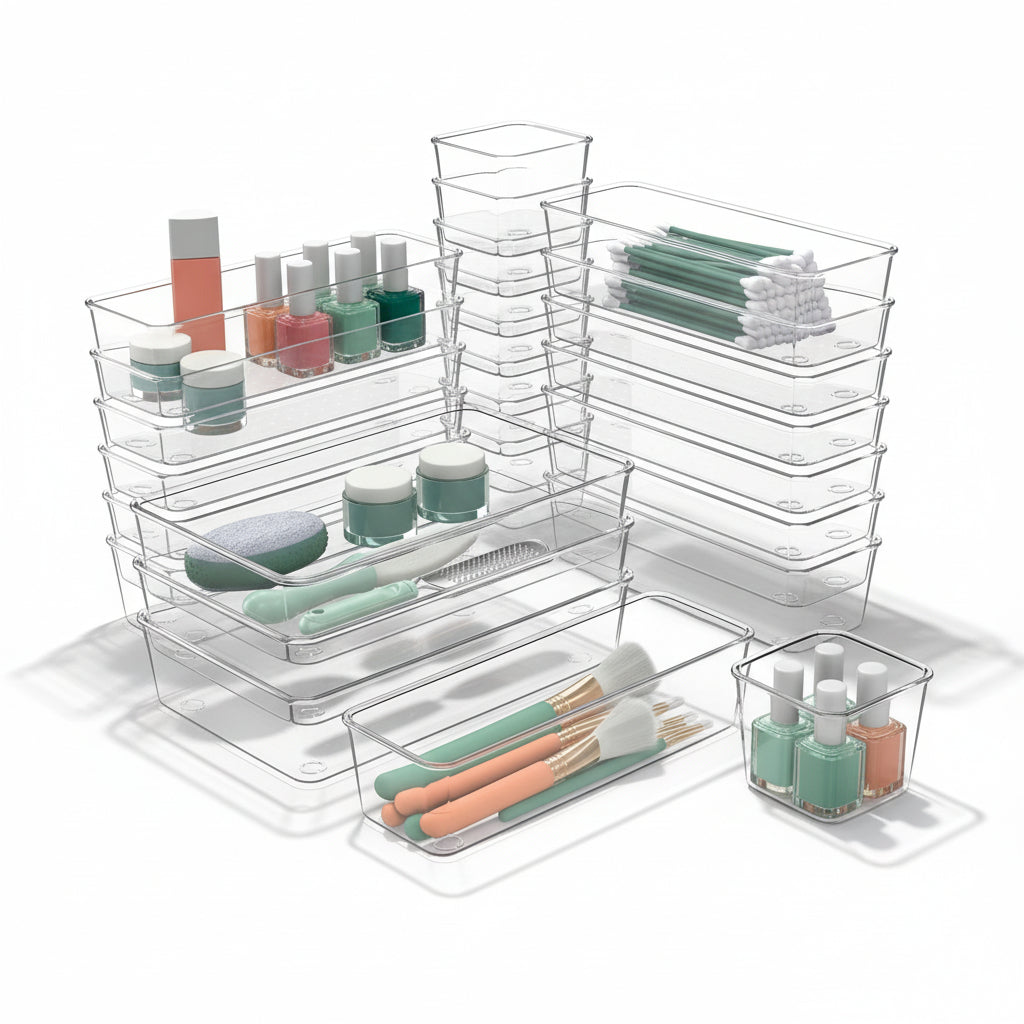 Drawer Organiser Plastic Storage Trays Set Kitchen Office Bathroom