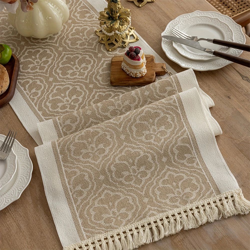 Damask Floral Tassel Table Runner – image 4