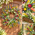 Decorative Wreath Spring Wildflower Hanging Door Decor