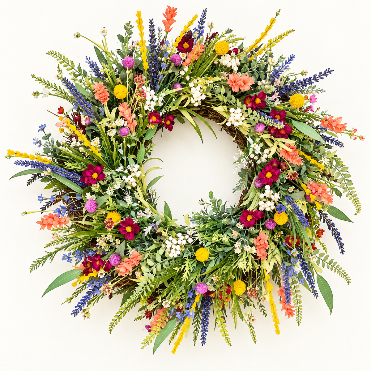 Decorative Wreath Spring Wildflower Hanging Door Decor