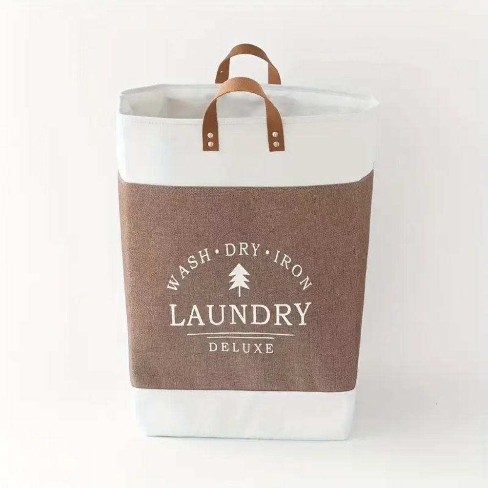 Freestanding Fabric Laundry Basket with Faux Leather Handles – image 8