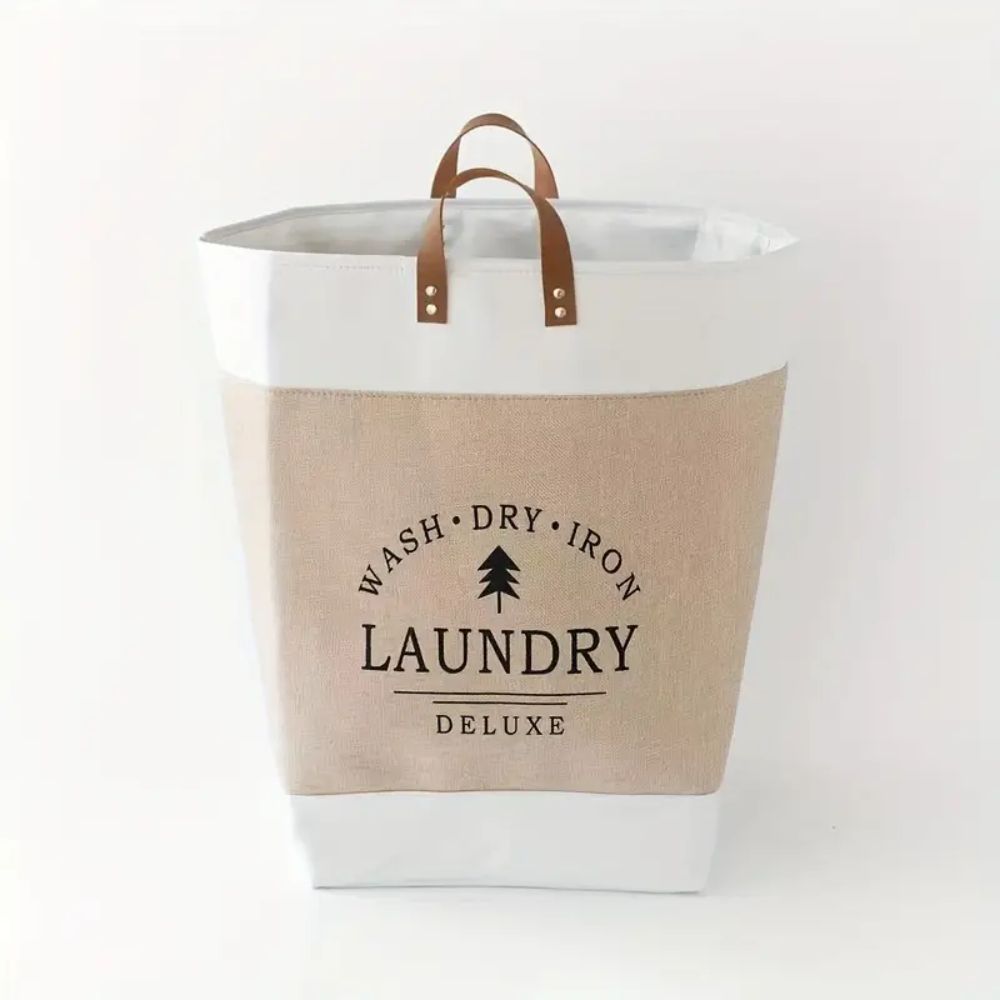 Freestanding Fabric Laundry Basket with Faux Leather Handles – image 9