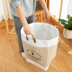 Freestanding Fabric Laundry Basket with Faux Leather Handles – image 2