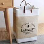 Freestanding Fabric Laundry Basket with Faux Leather Handles – image 3
