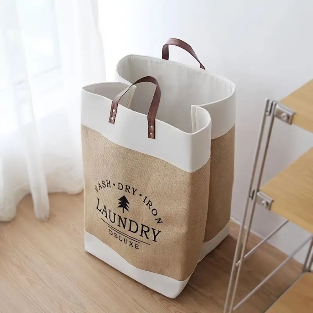 Freestanding Fabric Laundry Basket with Faux Leather Handles – image 5