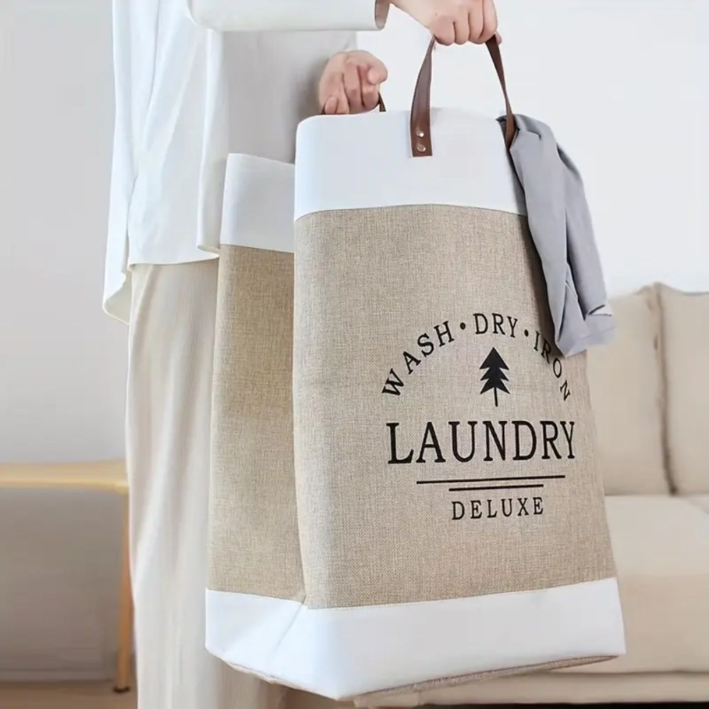 Freestanding Fabric Laundry Basket with Faux Leather Handles – image 6