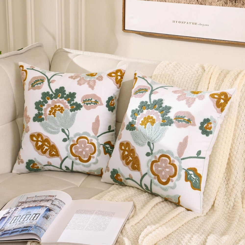 Tufted Floral Embroidered Cushion Cover – image 2
