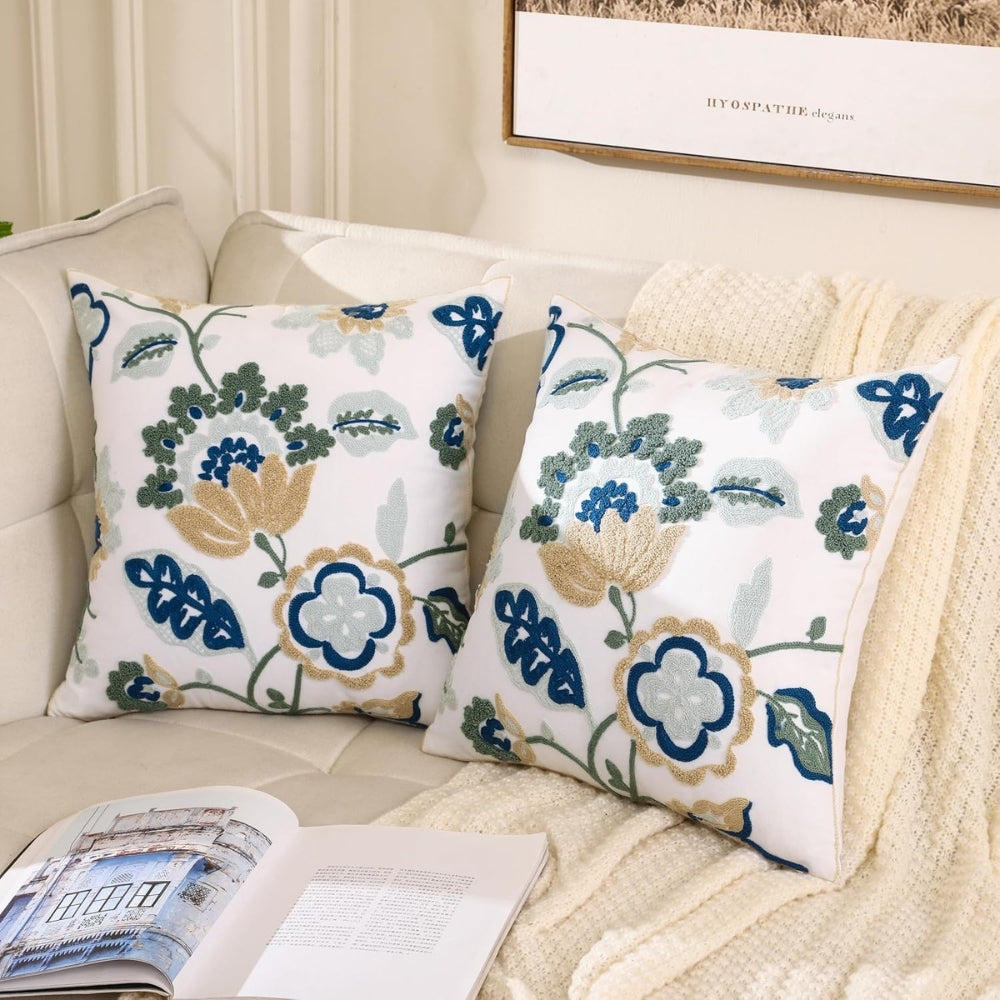 Tufted Floral Embroidered Cushion Cover – image 1
