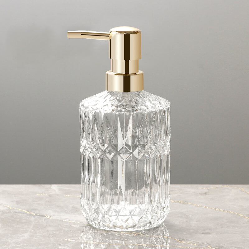 Diamond Pattern Glass Soap Dispenser, 390 mL