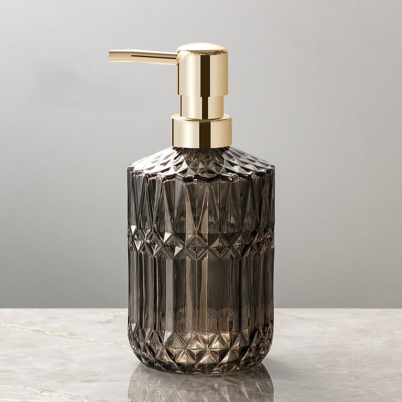 Diamond Pattern Glass Soap Dispenser, 390 mL