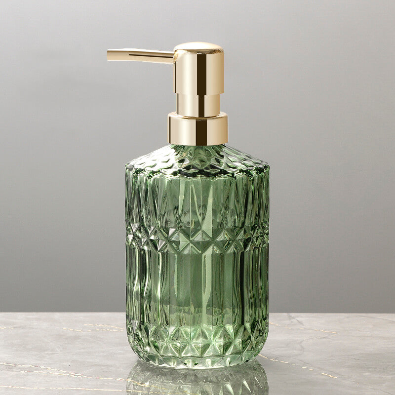 Diamond Pattern Glass Soap Dispenser, 390 mL