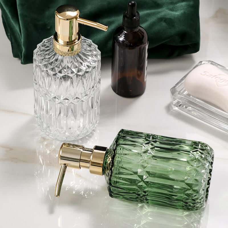Diamond Pattern Glass Soap Dispenser, 390 mL