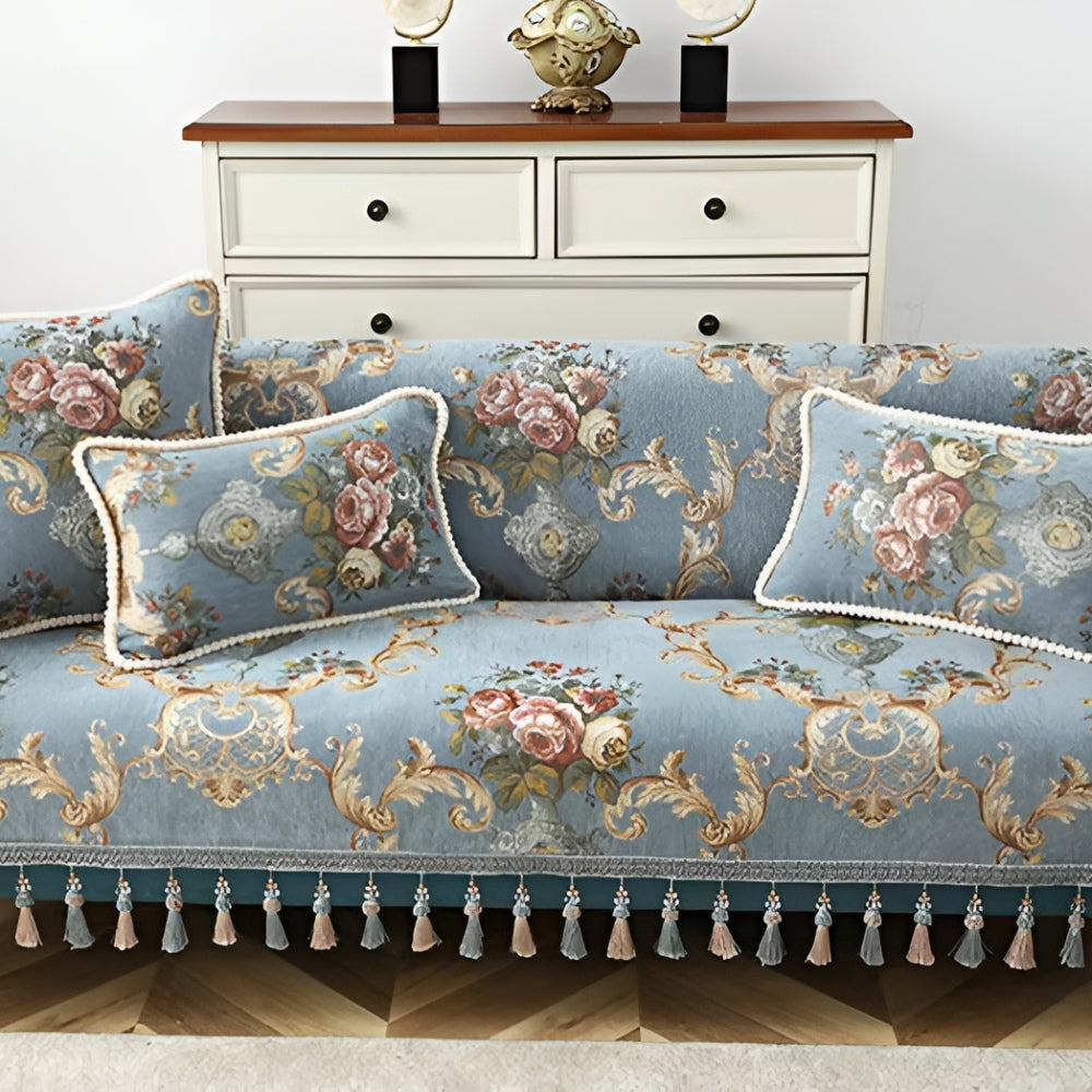 Floral Jacquard Chenille Cushion Cover with Beaded Edge – image 7