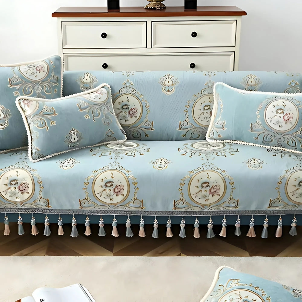 Floral Jacquard Chenille Cushion Cover with Beaded Edge – image 8