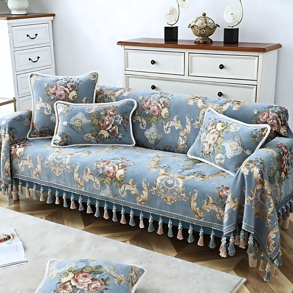 Floral Jacquard Chenille Cushion Cover with Beaded Edge – image 4