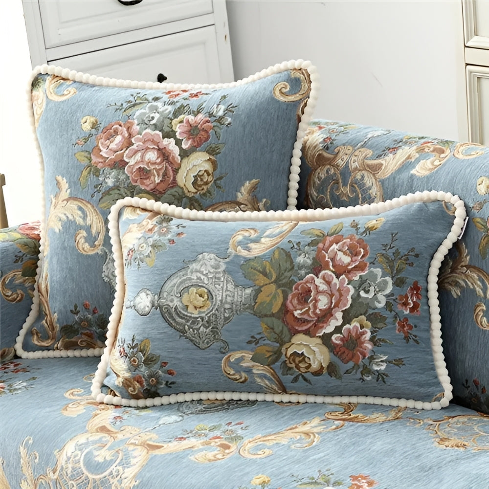 Floral Jacquard Chenille Cushion Cover with Beaded Edge – image 6