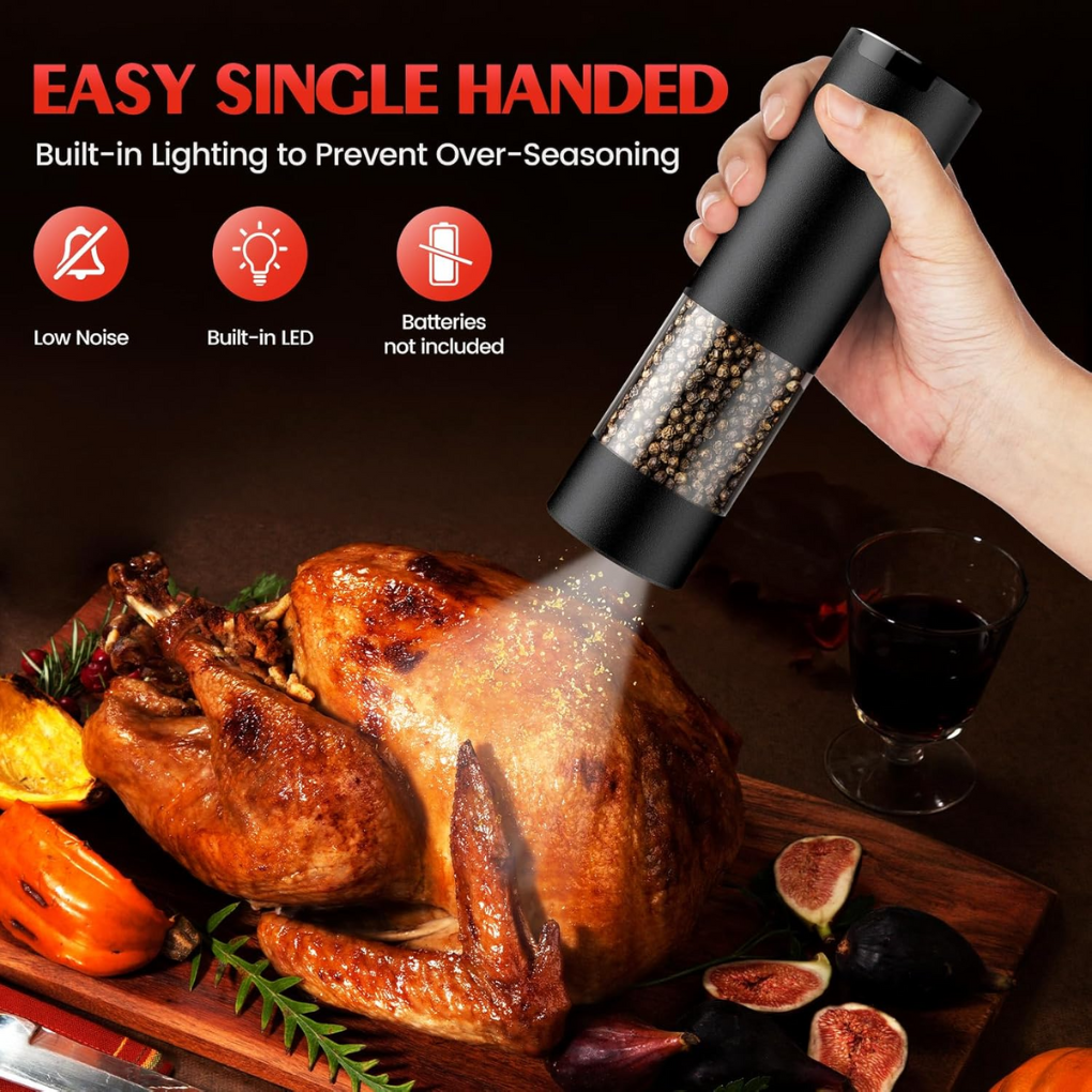Battery-Operated Salt and Pepper Grinder Set with LED Lights — product view 2