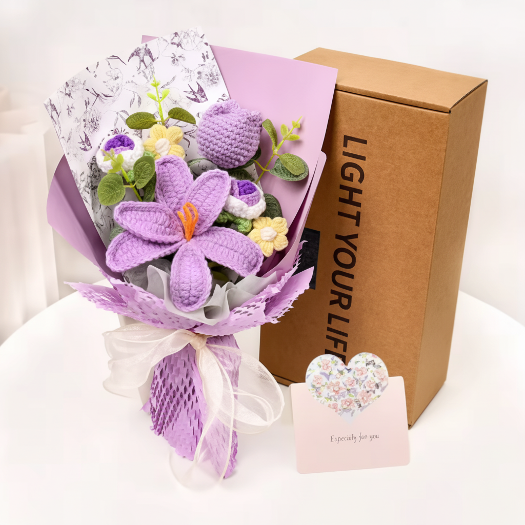 Knitted Tulip Bouquet, Decorative Yarn Flowers — product view 2