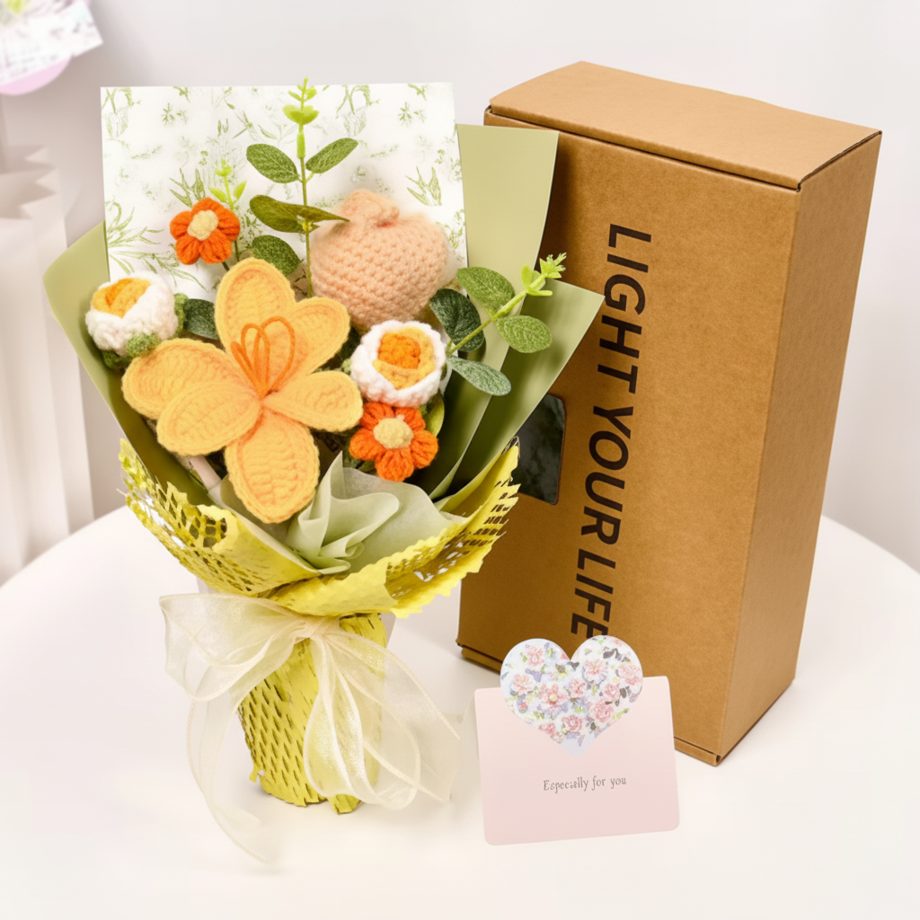 Knitted Tulip Bouquet, Decorative Yarn Flowers — product view 3