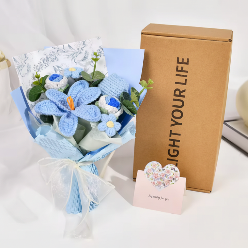 Knitted Tulip Bouquet, Decorative Yarn Flowers — product view 4