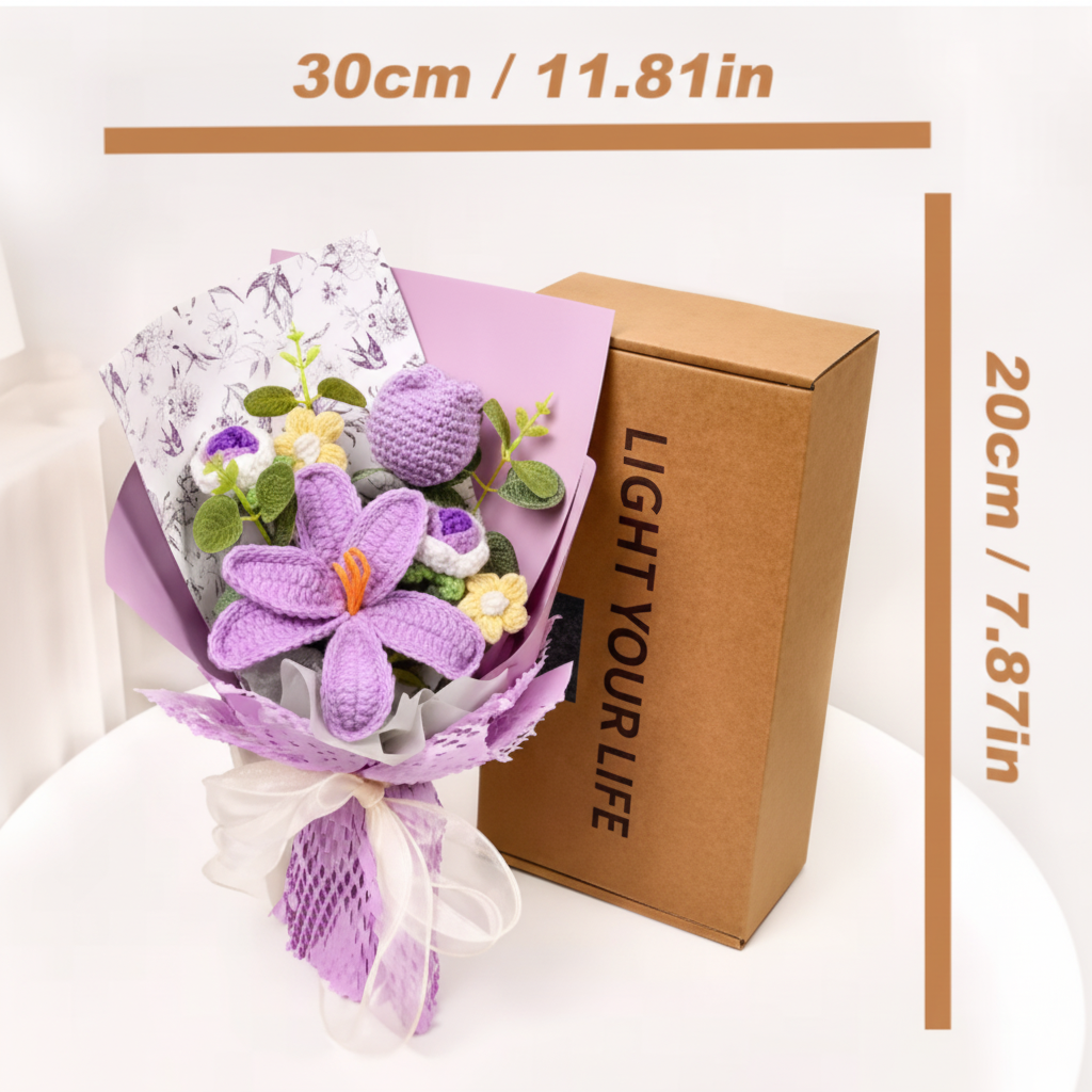 Knitted Tulip Bouquet, Decorative Yarn Flowers — product view 7