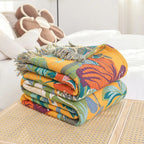 Tropical Pattern Cotton Blanket, Colourful Home Throw - product view 3
