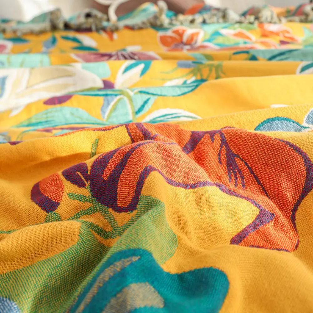 Tropical Pattern Cotton Blanket, Colourful Home Throw - product view 4