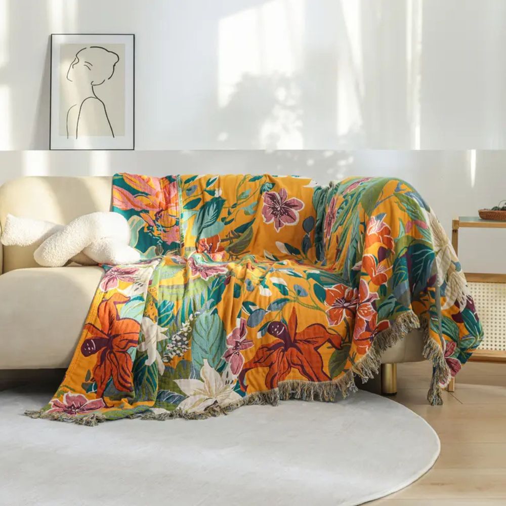 Tropical Pattern Cotton Blanket, Colourful Home Throw - product view 6