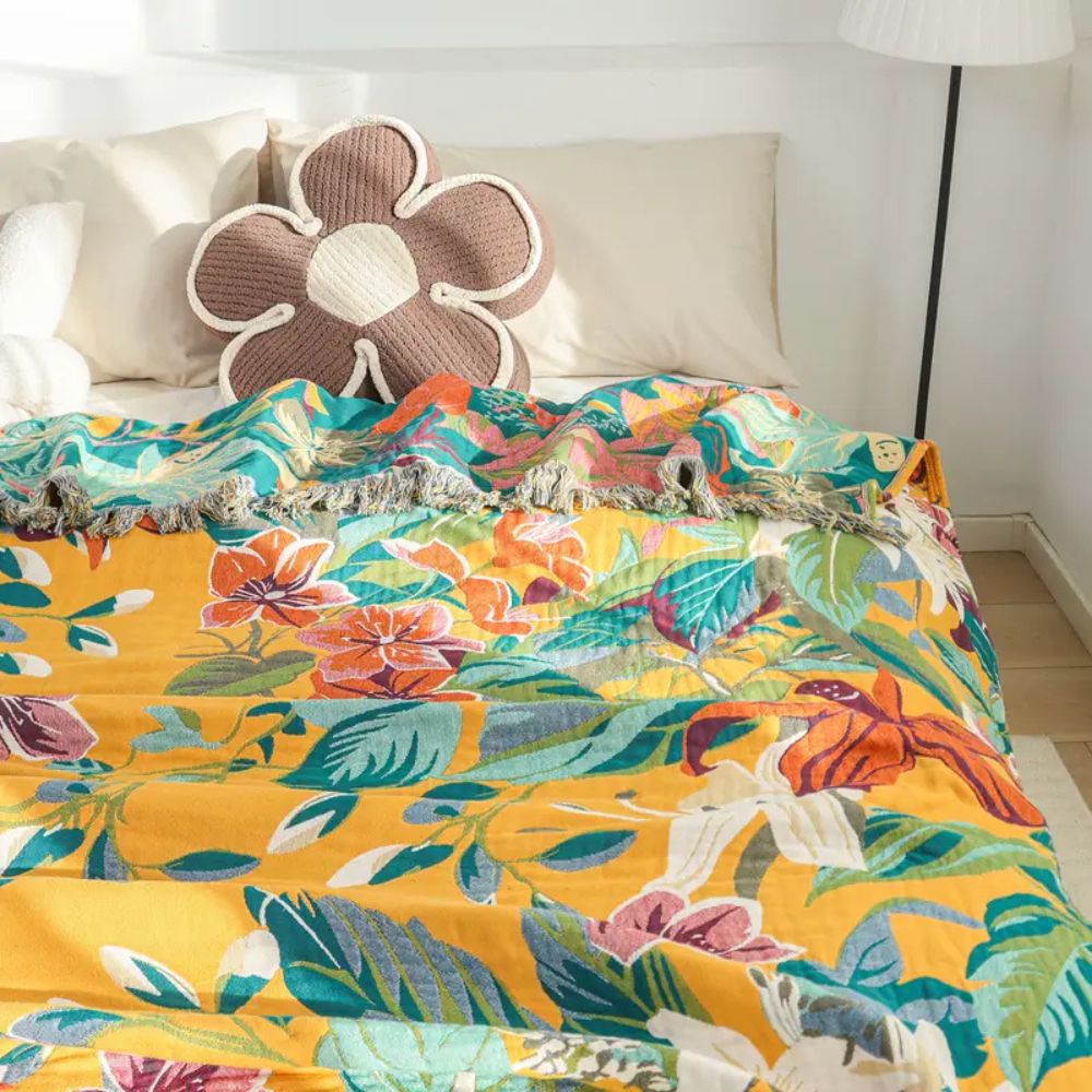 Tropical Pattern Cotton Blanket, Colourful Home Throw - product view 7