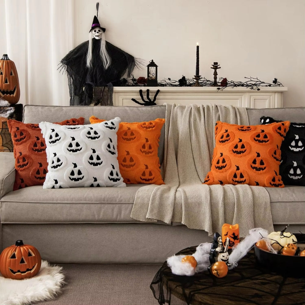 Faux Fleece Pumpkin Halloween Cushion Cover – image 2