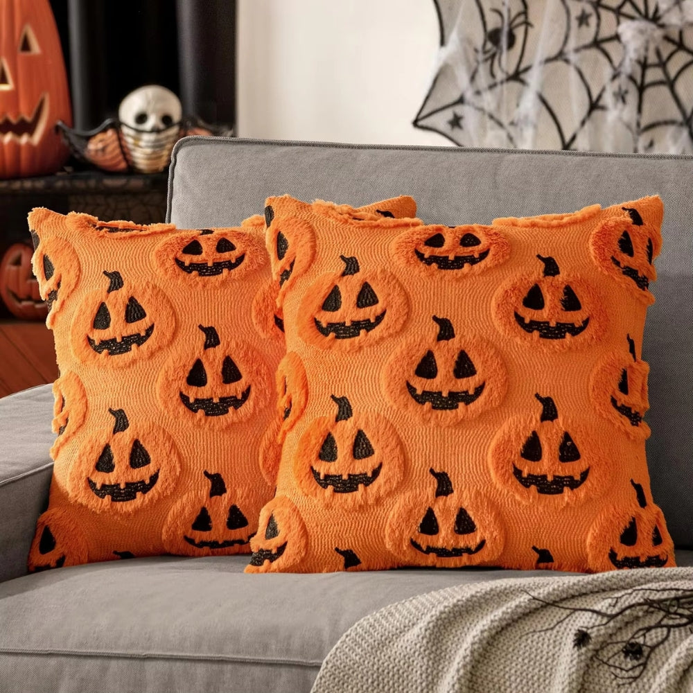 Faux Fleece Pumpkin Halloween Cushion Cover – image 9