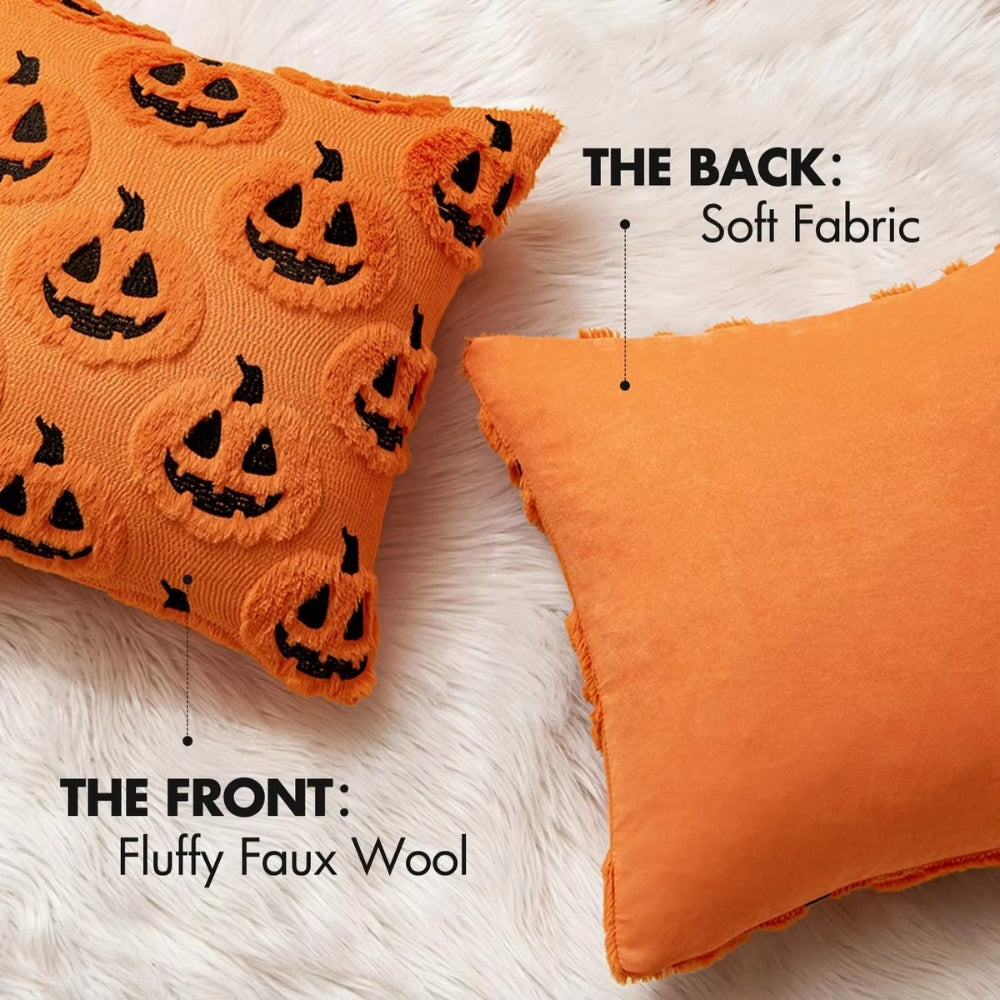 Faux Fleece Pumpkin Halloween Cushion Cover – image 10