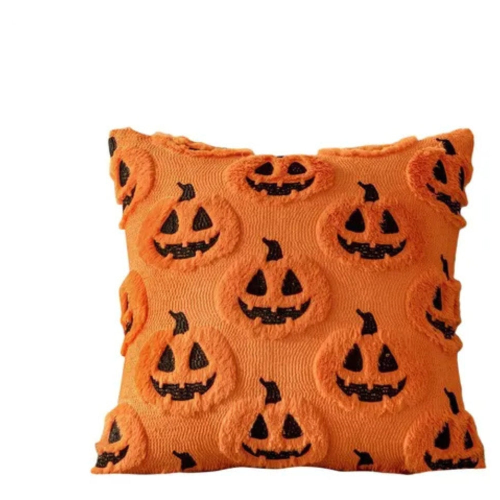 Faux Fleece Pumpkin Halloween Cushion Cover – image 1