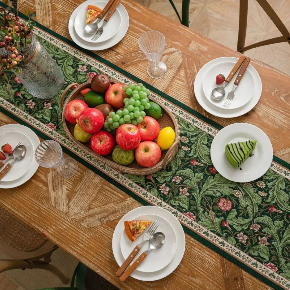 Floral Vine Embroidered Table Runner with Tassels - product view 7