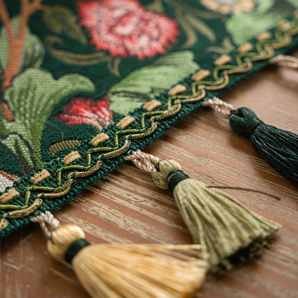 Floral Vine Embroidered Table Runner with Tassels - product view 2
