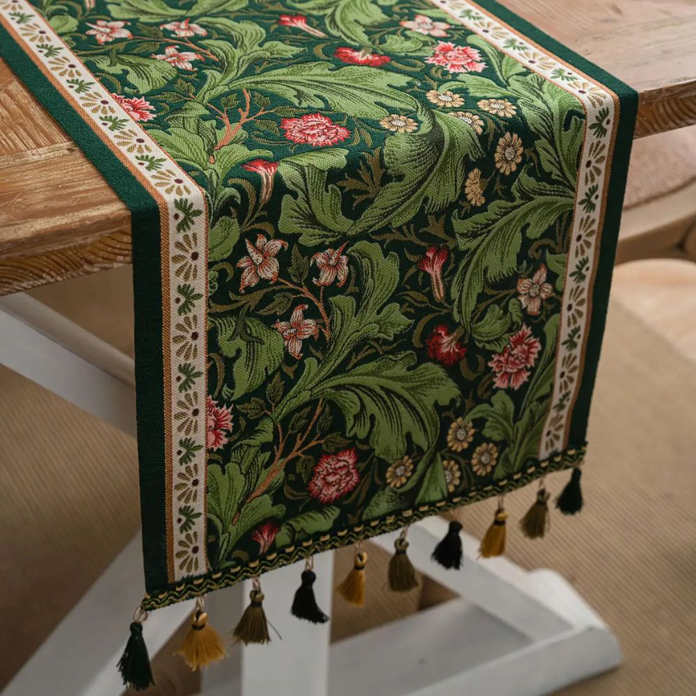 Floral Vine Embroidered Table Runner with Tassels - product view 8